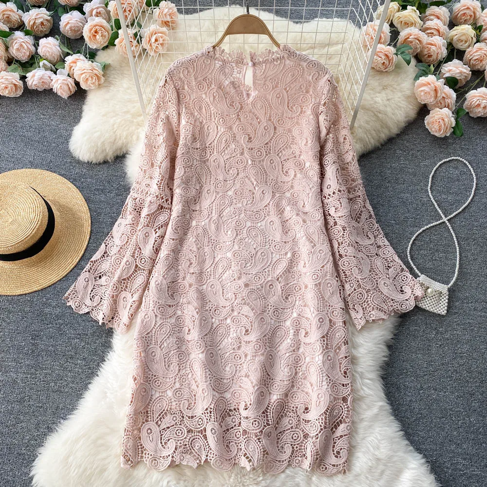 Осеннее черное/белое/Розовое Кружевное свободное женское элегантное вечернее