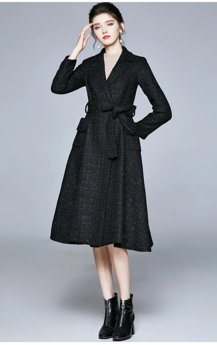 

ZUOMAN Women Autumn & Winter Elegant Wool Blend Jacket Coat Female High Quality Vintage Designer Long Black Outerwear & Coats