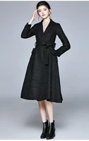 zuoman women autumn winter elegant wool blend jacket coat female high quality vintage designer long black outerwear coats