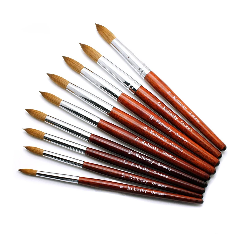 

50% Kolinsky Sable Acrylic Nail Art Brush Set Builder Gel Brushes Wool Handle 9 Size Nail Art Tools Drwaing Pen
