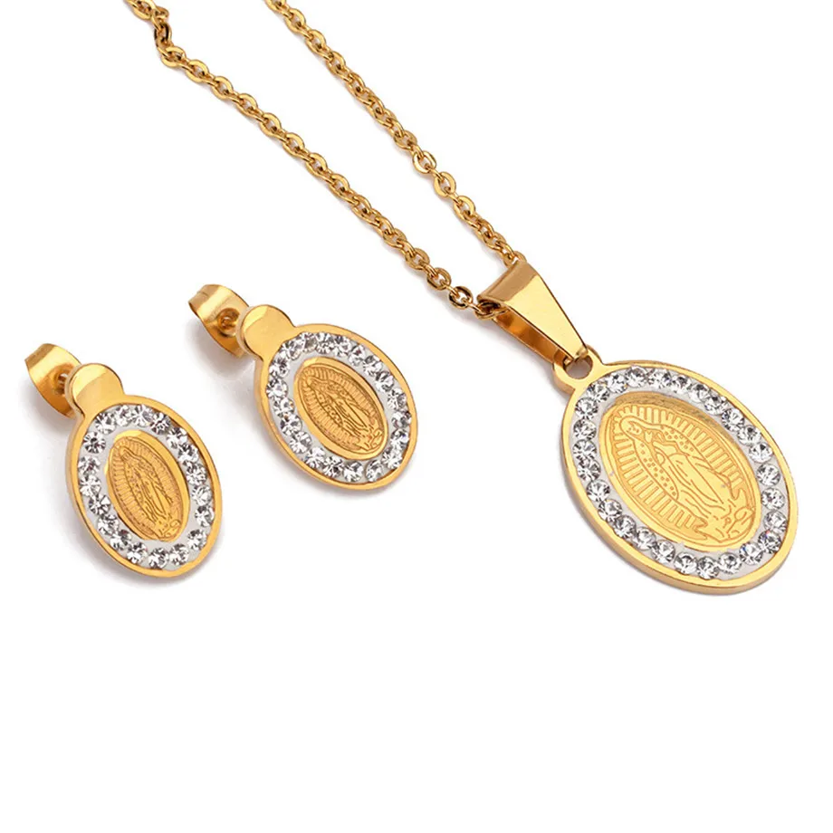 Ожерелье и серьги из нержавеющей стали для матери Девы Марии комплект