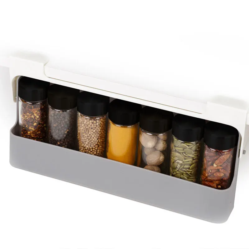 kitchen spice organizer storage box with compartments self adhesive wall mounted drawer spice rack with jars wall shelf cabinet free global shipping