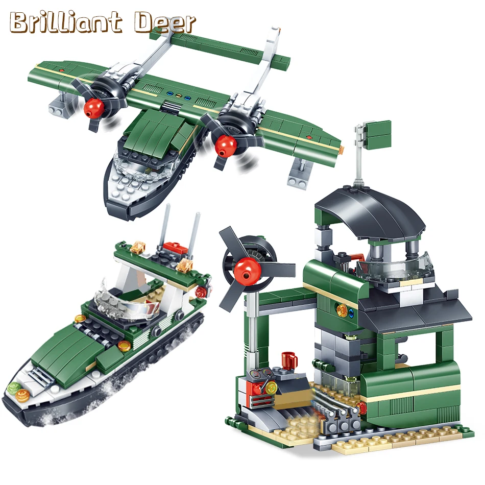 

Creator 3 in 1Military Boat Plane Sentry Box DIY Building Blocks Toys for Children Boys Christmas Gift Inventory Clearance