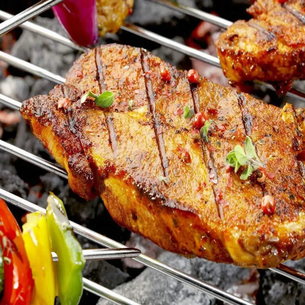 7 inch Double grill air fryer accessories Baking Tray Skewers Stainless Steel Holder BBQ Rack with 4pcs barbecue pins |