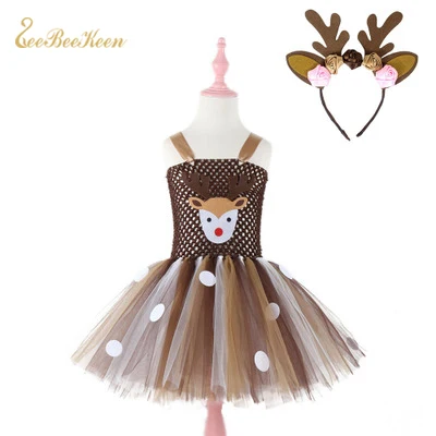 

Милое детское платье-пачка с оленем для костюмированной вечеринки; Рождественский костюм для девочек; детское платье для выступлений на сц...