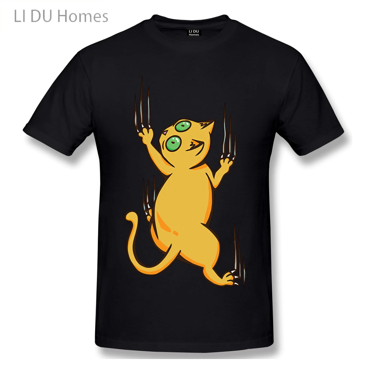 

LIDU Funny Cartoon Cat Climbing With Scratches T shirt man T Shirt Woman