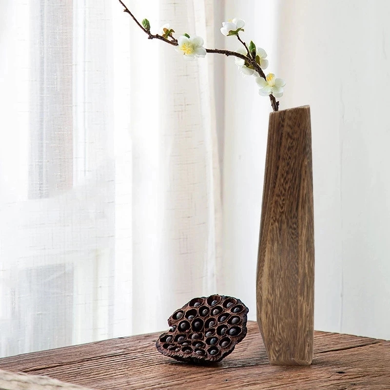 

Wood Vase Flower Tube Wooden Crafts Desk Decorations Ornaments Tabletop Vase for Bedroom Living Room Hotel Lobby Dinning Room