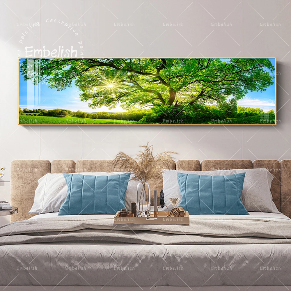 

1 Pieces Landscape Wall Art Pictures For Living Room Sunrise Green Tree Modern Home Decor Posters Artworks HD Canvas Paintings