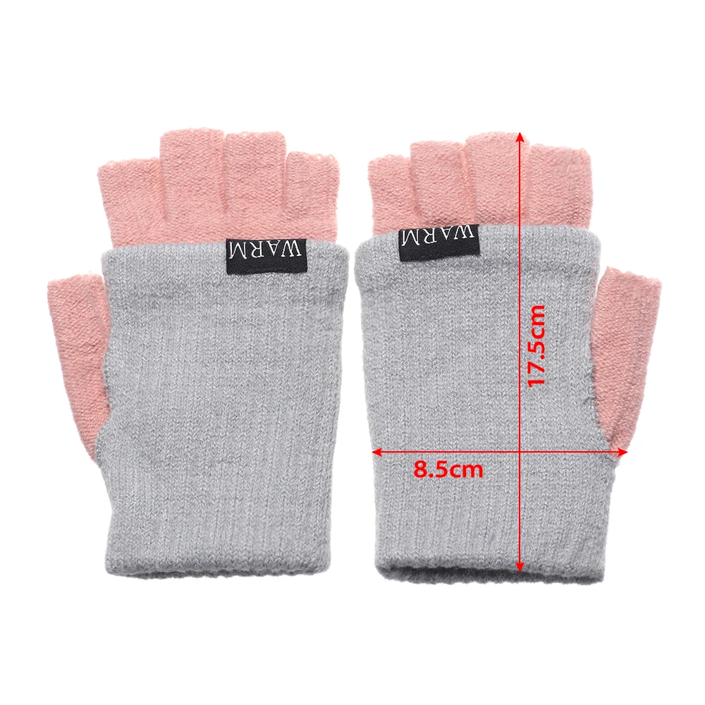 

guantes winter gloves Women's Girls Winter Knitted Gloves Candy Color Half Finger Short Glove Thick Warm Mittens Women's Gloves