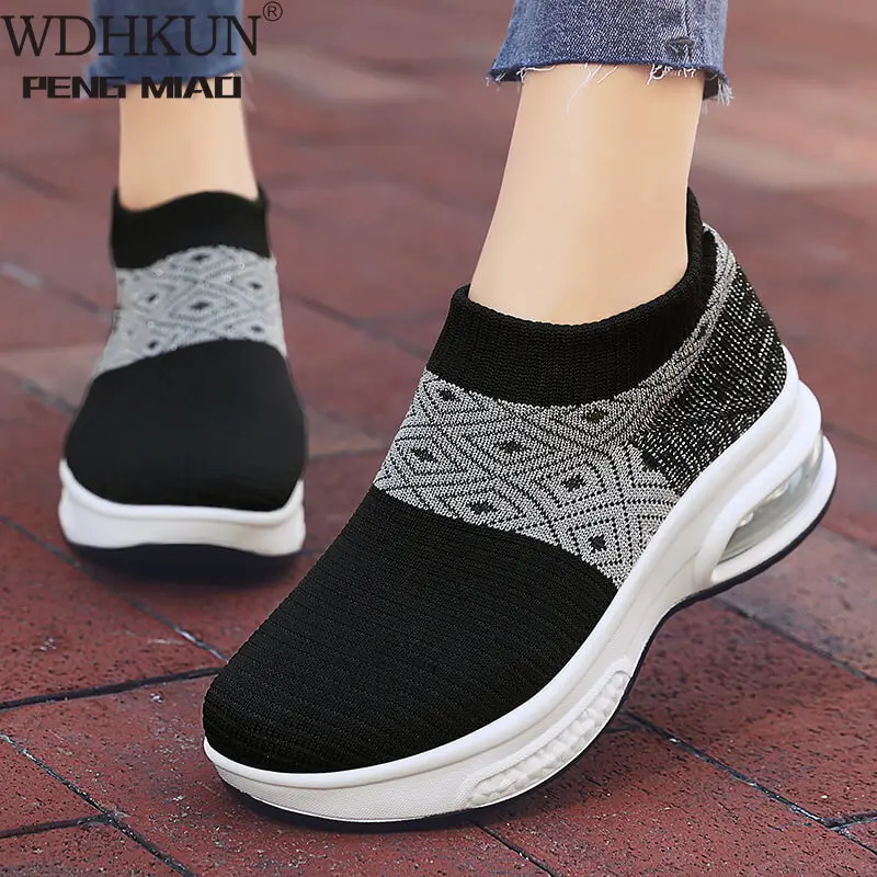 

2021 Spring Autumn Casual Women Shoes Air Mesh Woman Flats Shoe Flat Platform Ladies Sneakers Slip On Ladies Wedge Footwear