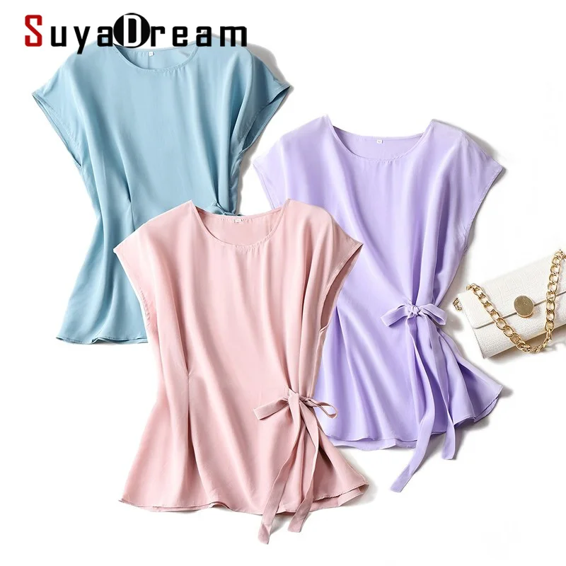 SuyaDream женские шелковые блузки 100% натуральный шелк однотонные с короткими