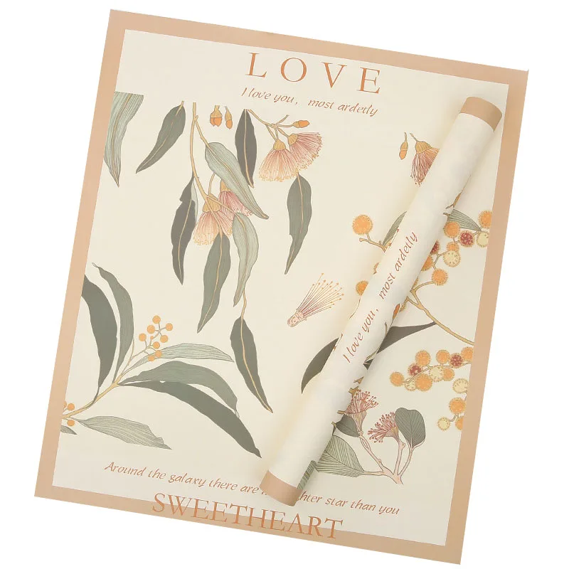 

20pcs 50x58cm Retro Floral Wrapping Paper Valentine's Day Florist Bouquet Packaing Material Wedding Decorative Paper