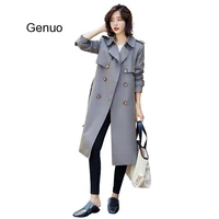 women trench coat spring autumn double breasted pink windbreaker korean style british style long sleeve trench female 2020 new