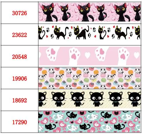 

Репсовая лента с рисунком черного кота, 16-75 мм, 50 ярдов
