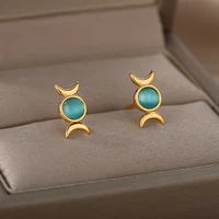 ethnic vintage moon earrings for women blue opl stud earrings party wedding earrings boho female jewelry brincos