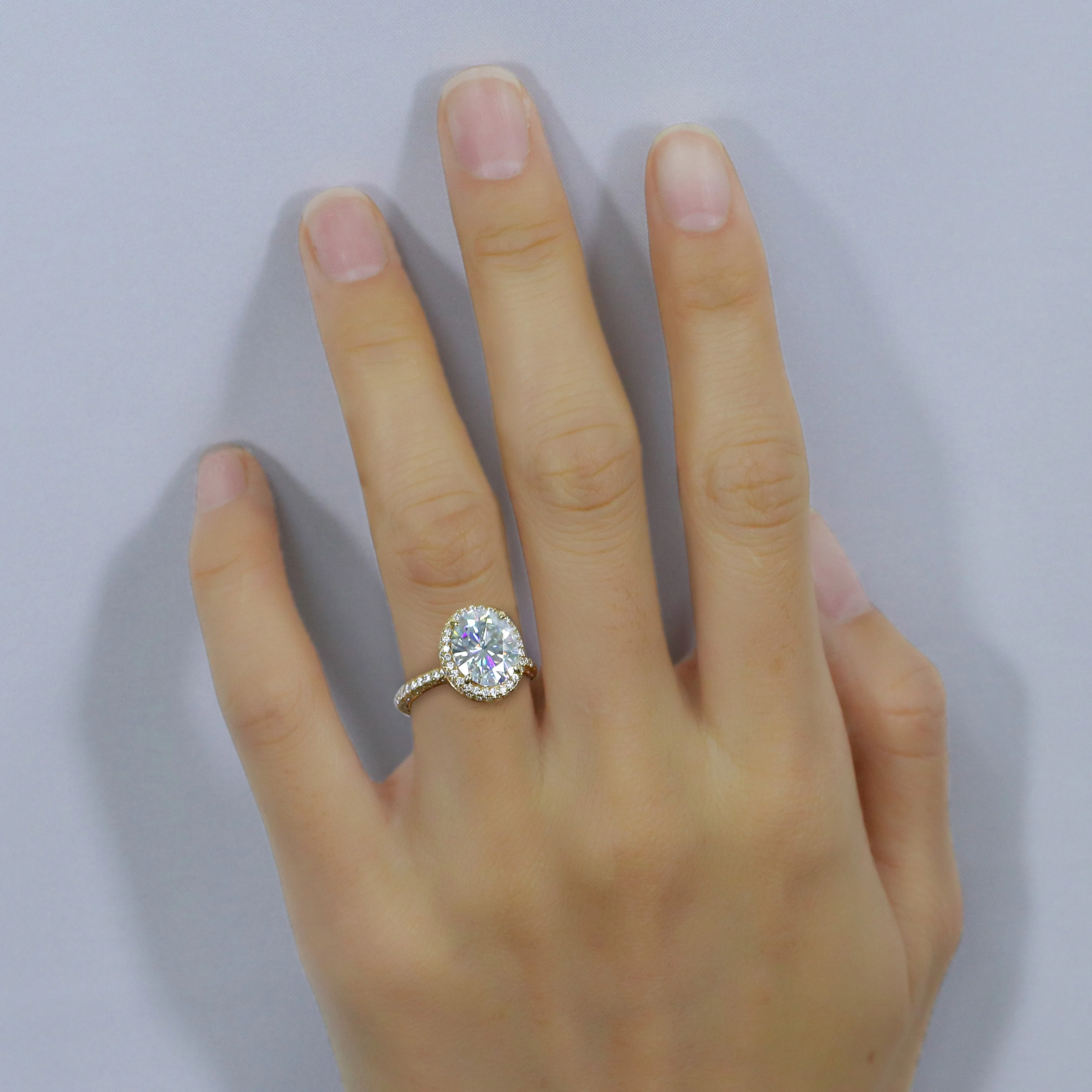 Transmems 14 к 585 Желтое золото центр 4ct Овальный F цвет Муассанит Обручальные кольца