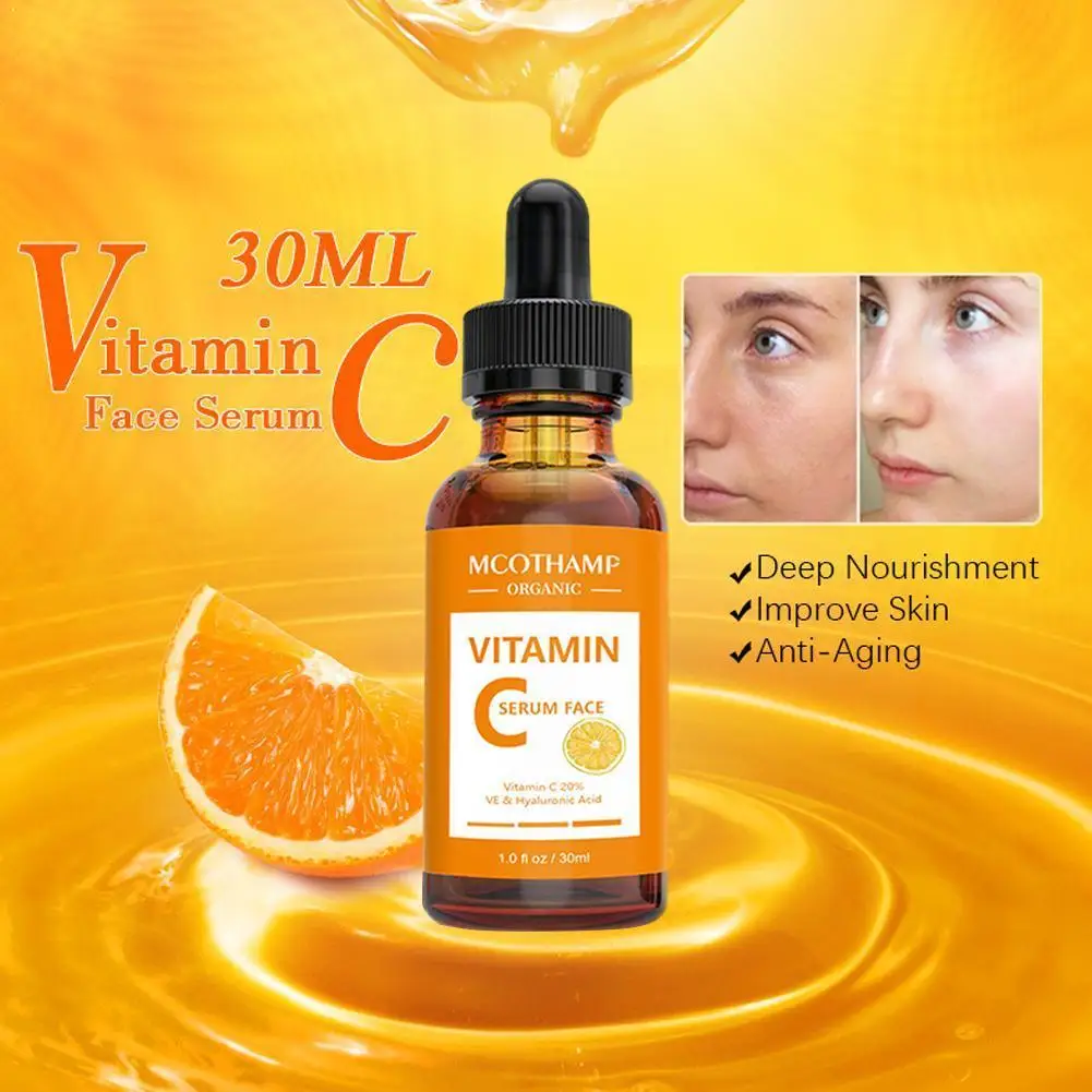 

30ml Vitamin C Essence Hyaluronic Acid Whitening Natural Face Serum Skin Soothing Face Essence Care Firm Repair K7Q2