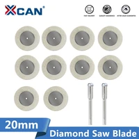 xcan diamond cutting disc 10pcs 20mm mini rotary tool blades with 2pcs 3mm shank for cutting glass stone diamond saw blade