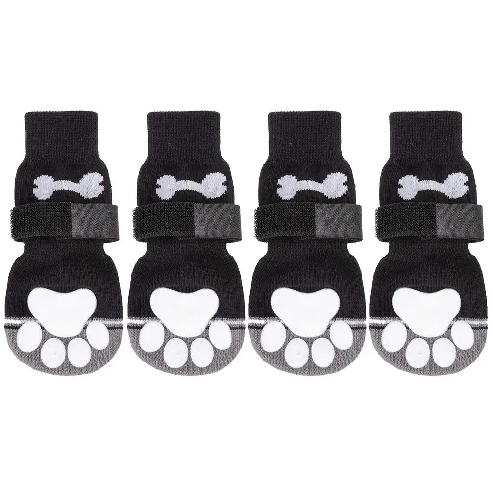 

4Pcs Cute Cotton Dog Socks Double Side Anti-slip Dog Grip Socks Warm Pet Paw Covers With Adjustable Straps Breathable Pet Paw Pr
