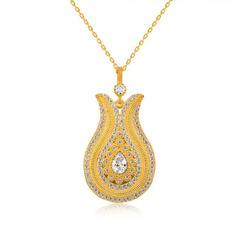 

Real Silver 925 Jewelry Silver Drop Cubic Zirconia Tulip Lady Necklace