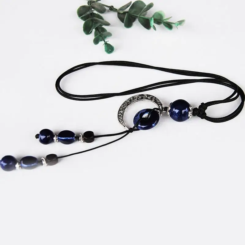 Модный керамический кулон с бусинами этническое длинное ожерелье цепочкой