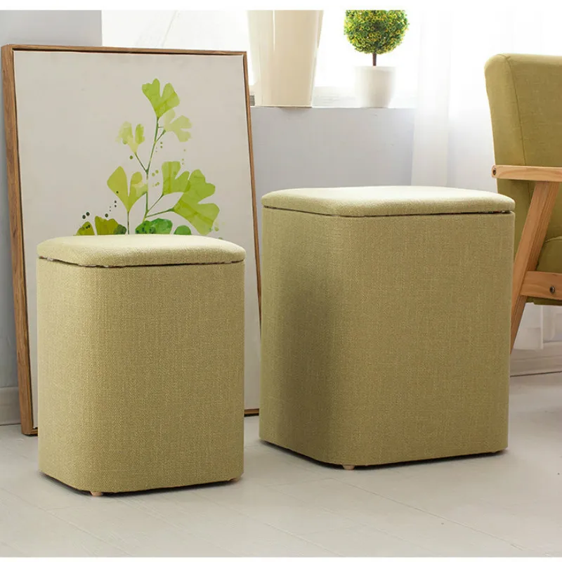 

Ottoman Multifunctional Change Shoes Soild Wood Storage Pouf Stools Lovely PU Cotton and Linen Bench Clothing Sofa Stool Boxes