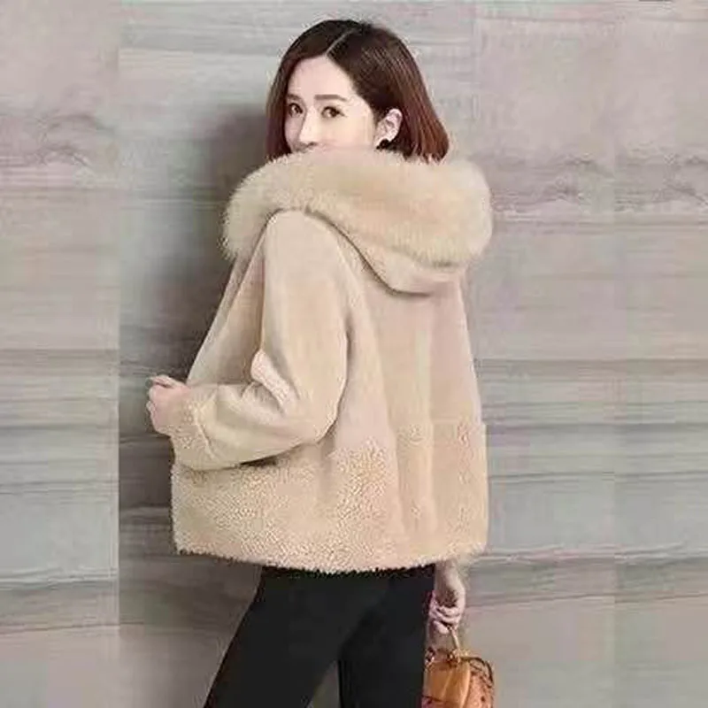 

Куртка женская размера плюс Короткая Меховая 2020 зимняя искусственный мех гранулированный бархат на молнии с капюшоном облегающая теплая к...