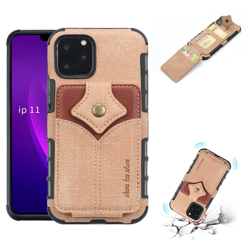 Холщовый противоударный чехол для iPhone 11 Pro Max откидной кожаный X Xs XR 6 6S 7 8 Plus задний