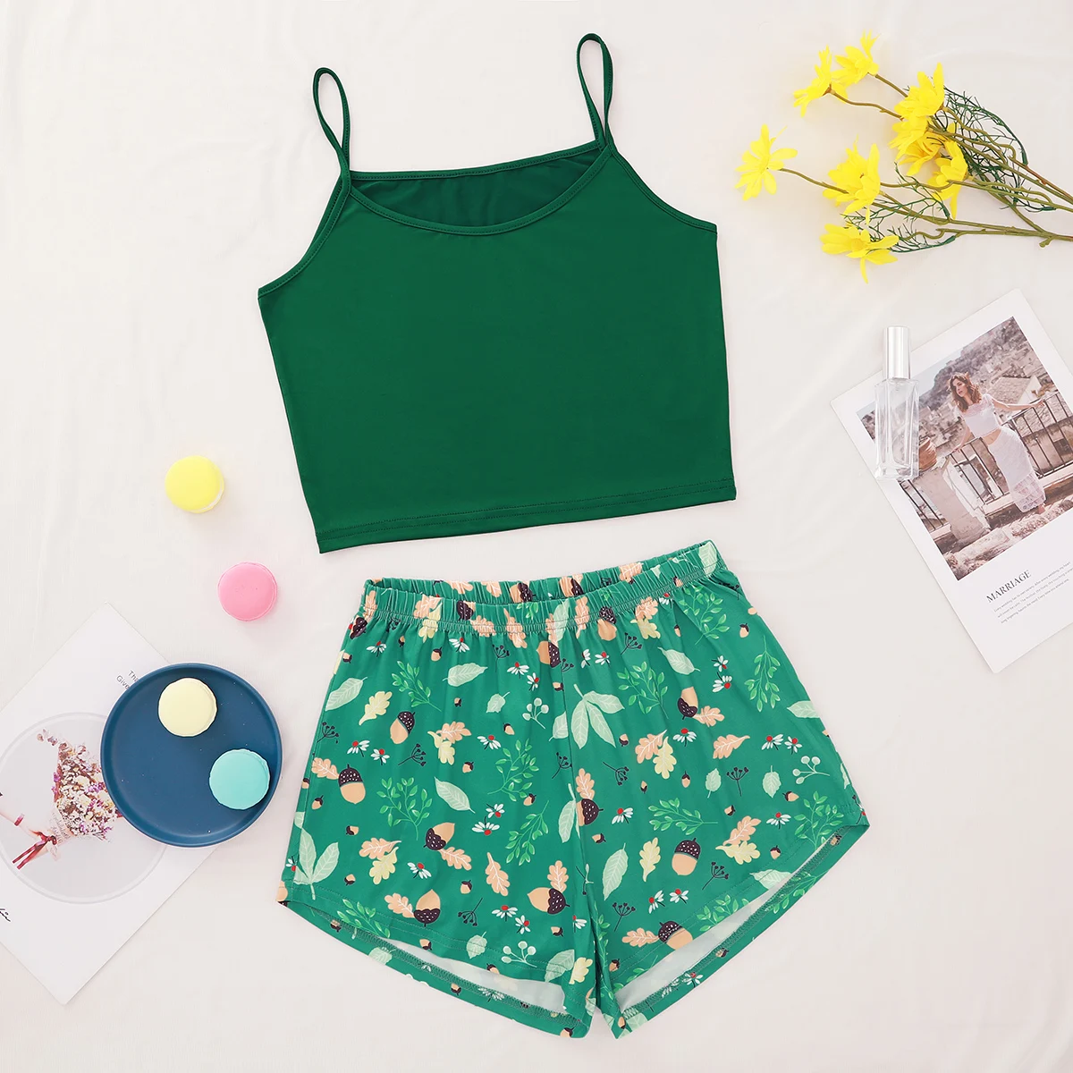 Женская сексуальная пижама в китайском стиле с цветочным принтом и растениями