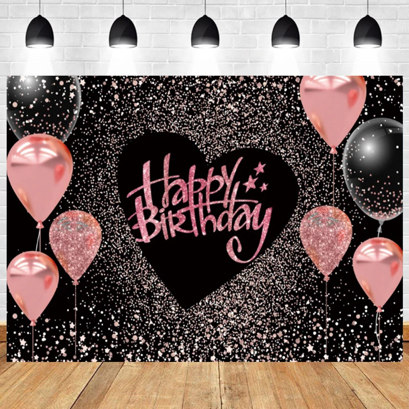 

Sweet Pink Girls Happy Birthday Party Photo Backdrop Cake Smash Balloons Baby Shower Background Custom Banner Studio Photocall