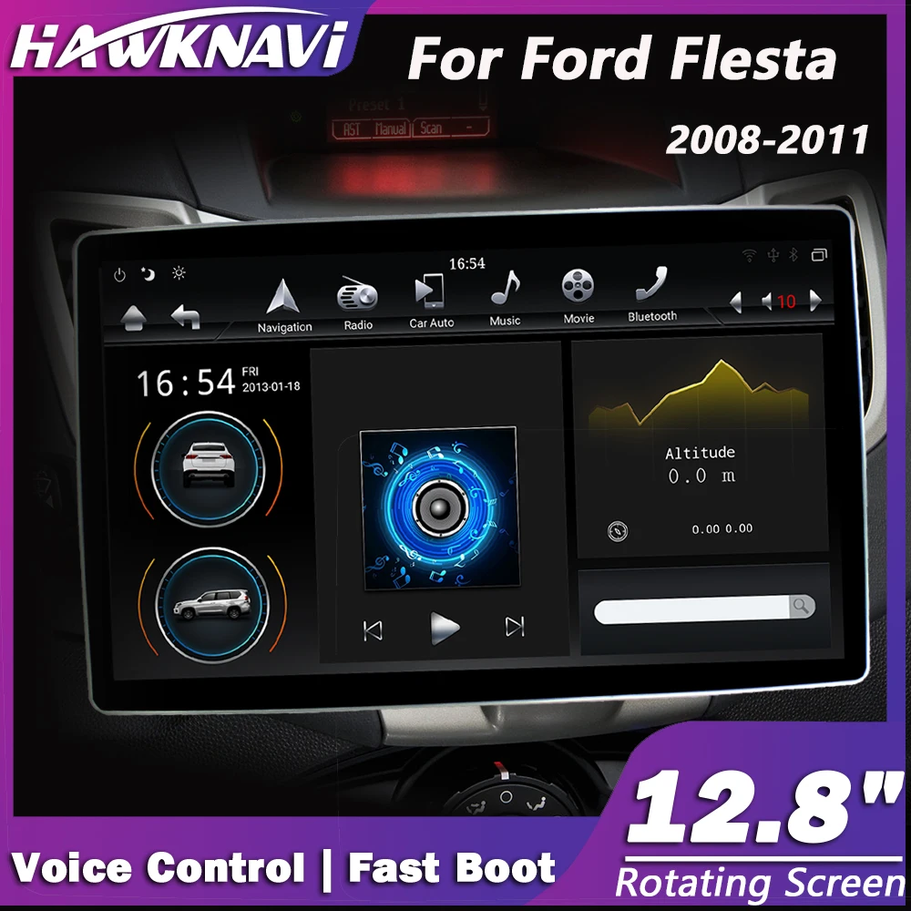 Hawknavi 12.8" Android Car Video Players For Ford Flesta 2008 - 2011 GPS DVD Radio Navigation Headunit Carplay  With PX6 DSP