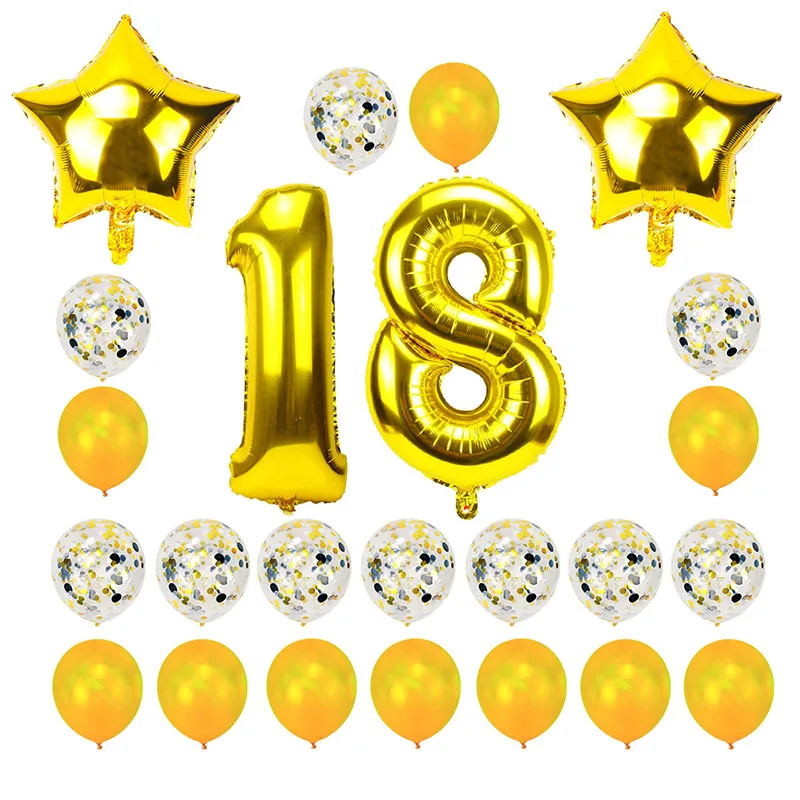 24pcs gold 18 день рождения 38 шт. розовое золото номер 18 фольги Воздушные шары Набор 18 день рождения украшения для взрослых розовый синий Шары поставки - Цвет: 24pcs gold