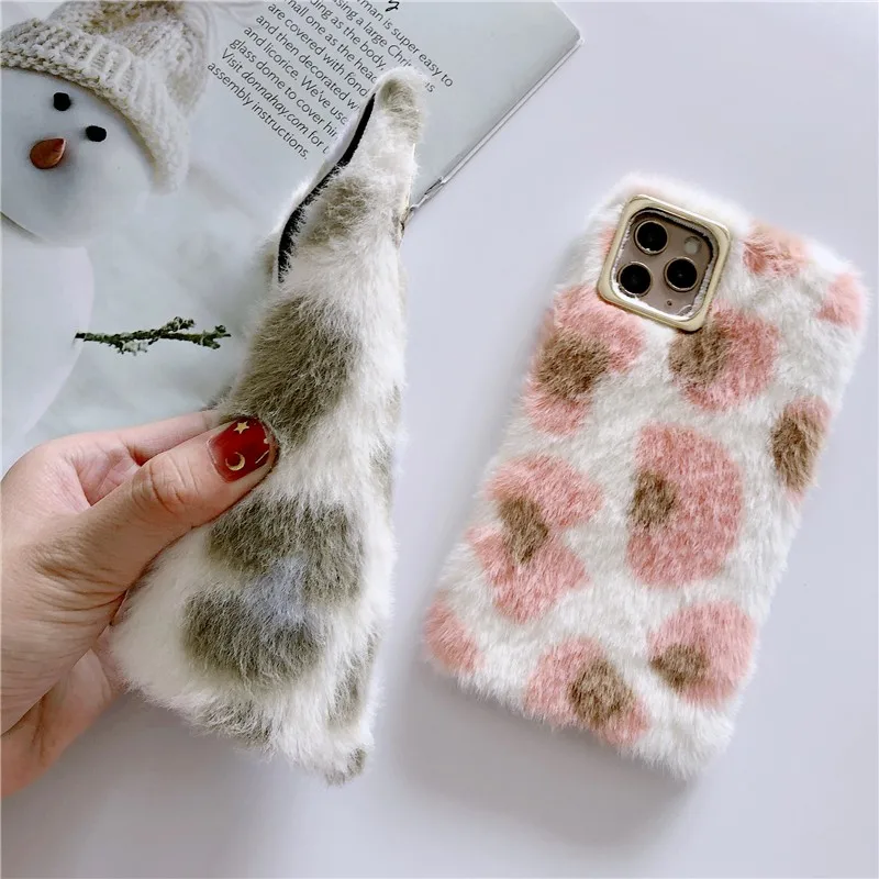 

Winter mink cashmere leopard print Phone Cover Case For Iphone X 11 pro Xs Max Xr 10 8 7 Plus se 4.7 Luxury Soft Coque Fundas