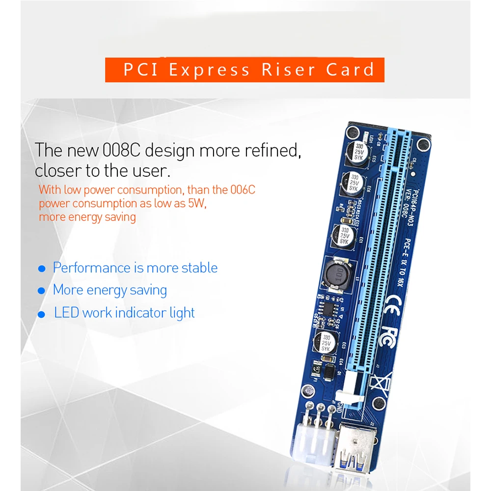 VER008C Molex 6 pin PCI Express PCIE PCI-E Riser Card 008C 1X к 16X удлинитель 60 см USB3.0 кабель | Компьютеры и