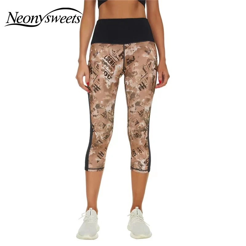

Neonysweets 2021 Printing Clothing Women Yoga Set Gym Running Fitness Sportswear Clothing High Waist Crop Tops Yoga Set