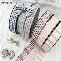 kewgarden 25mm 1 stripe plaid ribbon handmade tape diy hair bow tie sewing accessories packing riband webbing 20 yards