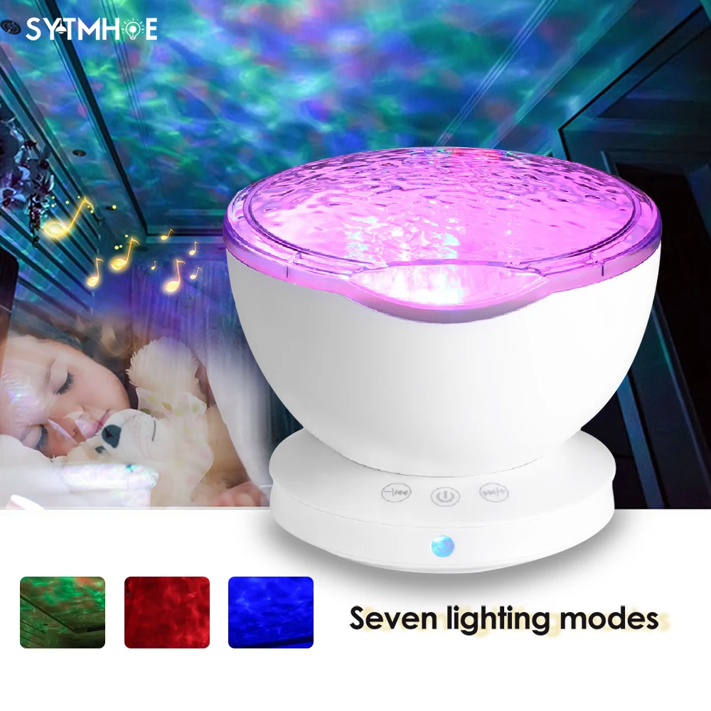 

Baby Night Light Projector Ocean Wave Starry Music Led Usb Projection Light Bed Room Lamp With 3.5mm Input Speaker Function