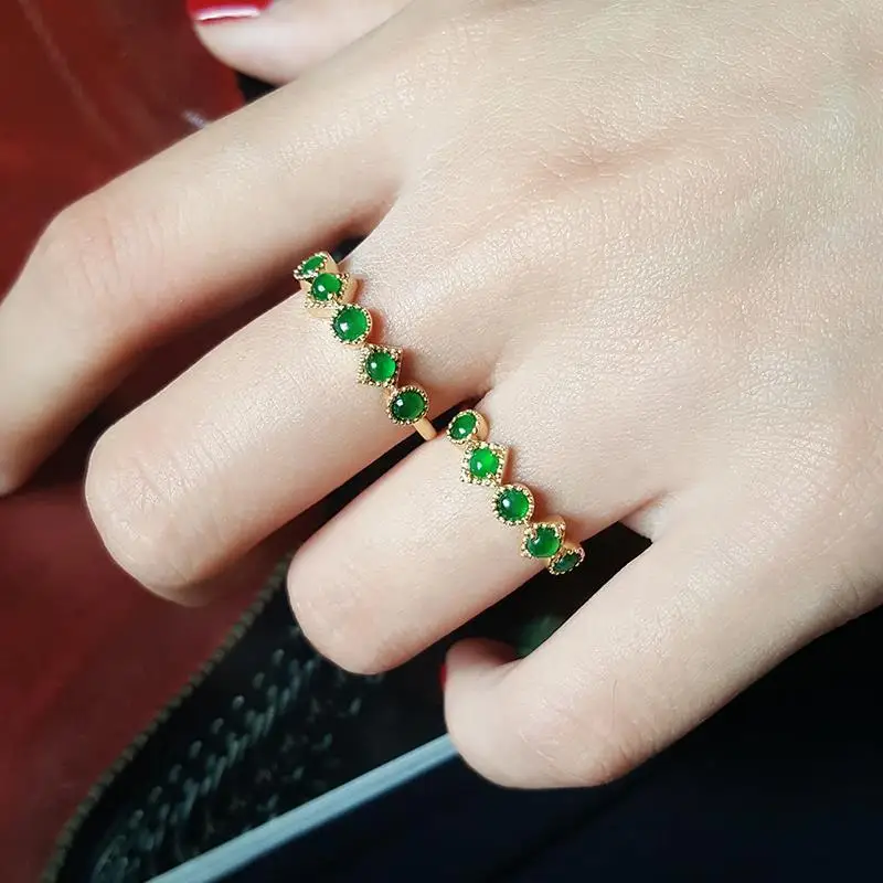 

Yang Green Ice-like Chalcedony Ring Female S925 Sterling Silver Inlaid Natural Jade Egg Noodles Ring Gem Boutique Stackable Ring