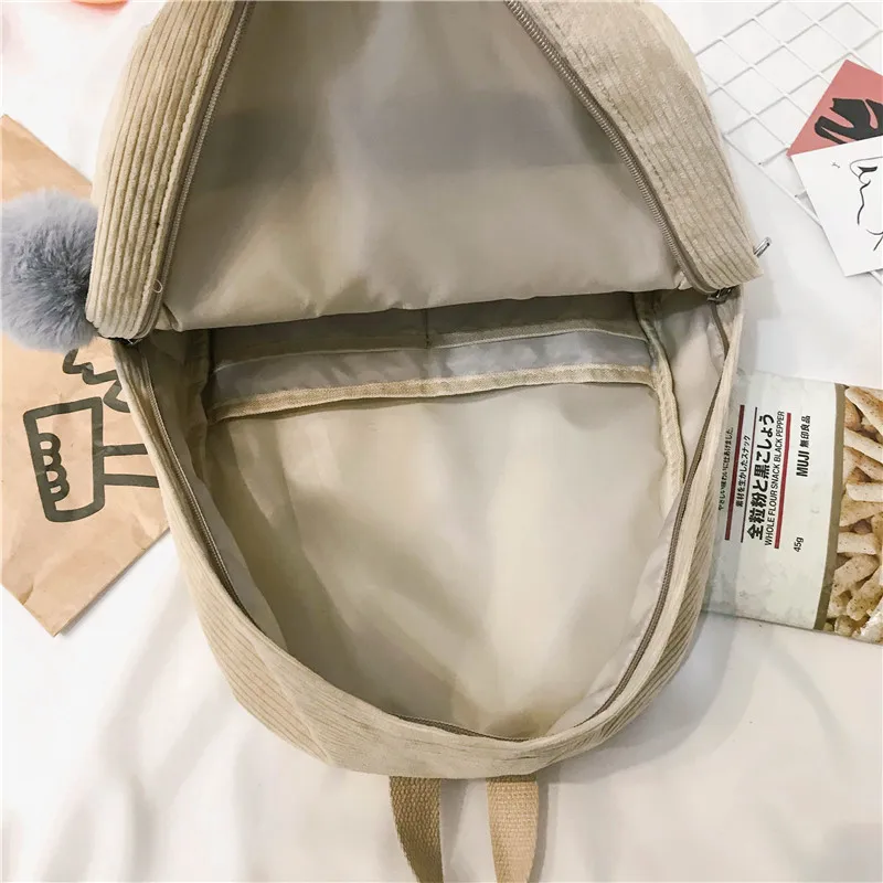 Новый трендовый вельветовый женский рюкзак Модный повседневный школьный ранец