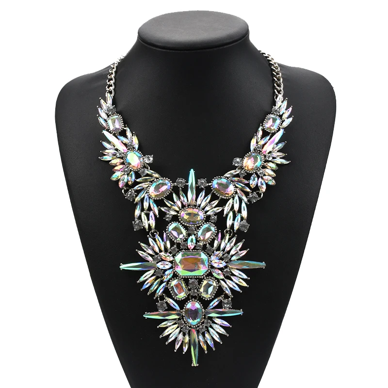 Multicolor Crystal Rhinestone Tassel Necklace Women Boho Statement Big Choker Necklace Charm Chunky Maxi Large Collar Jewelry