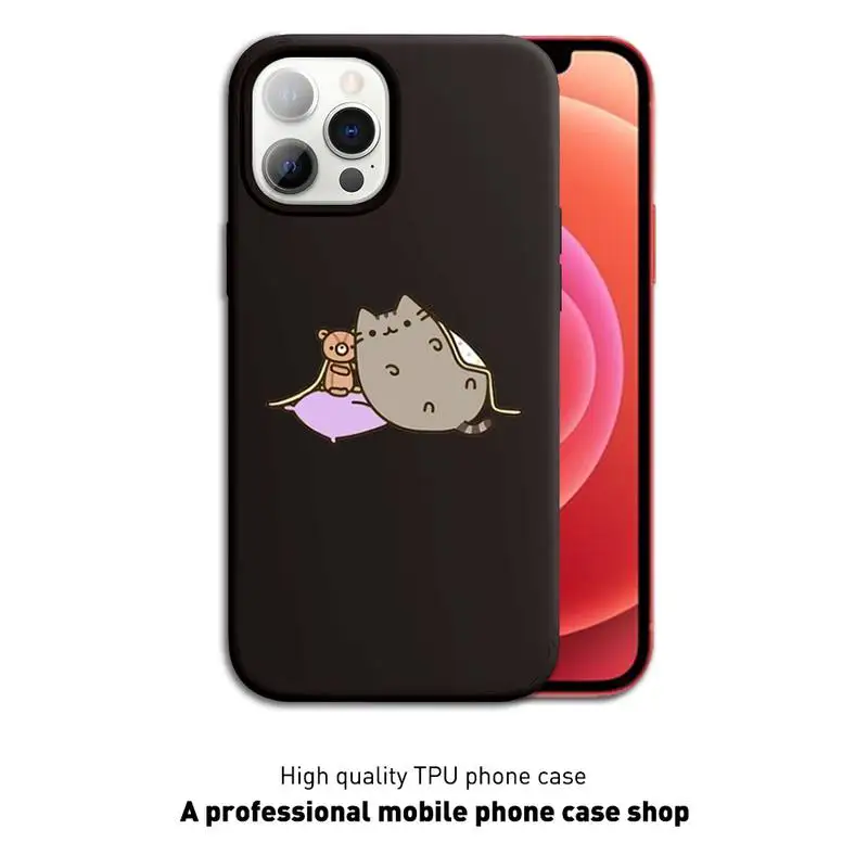 

Pusheen Cute Cartoon Cat Phone Case Black Cover For IphoneX XS 11 12 11/12Pro Max 5 5s SE 6 6s 7 8 Plus SE2020 Cases