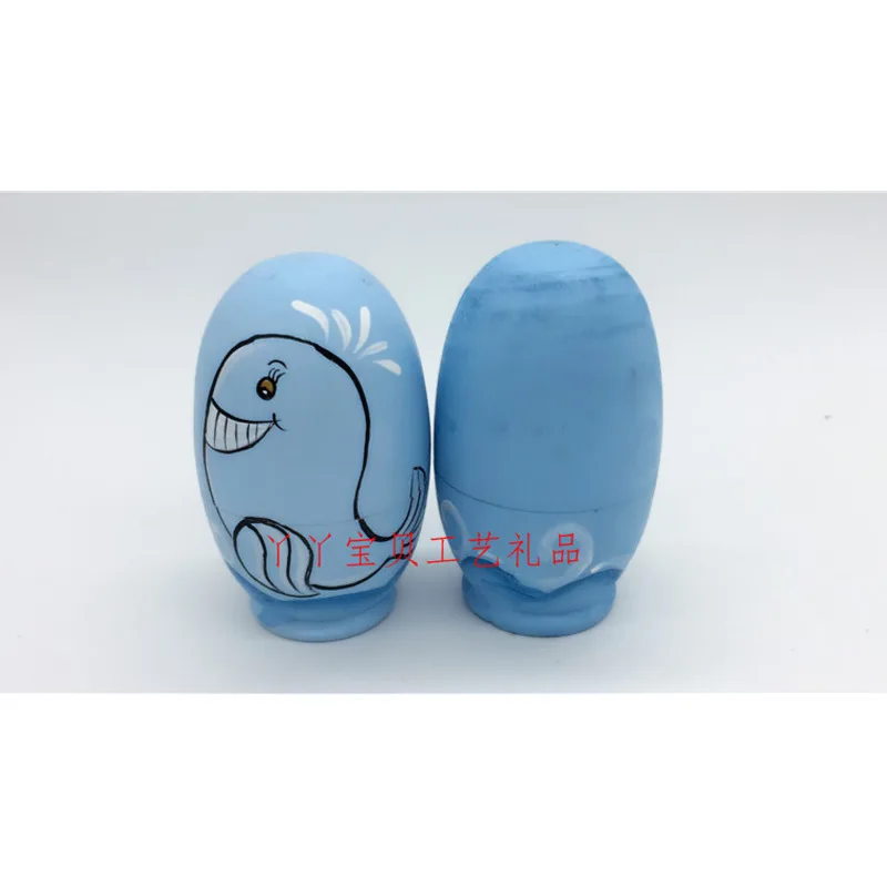 

5 Layers Russian Creative Hand-painted Matryoshka Doll Personalized Marine Animals Whale Dolphin Drawings Funny Children Gift