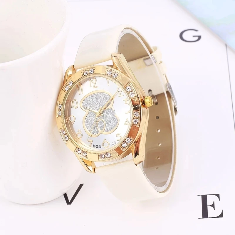 2021 New Brand Luxury Watch Number Dial Women Watches Fashion Bear Quartz Leather Ladies Wristwatches Woman Clock Montre Femme shengke top brand fashion ladies watches elegant female quartz watch women thin leather strap watch montre femme marble dial sk
