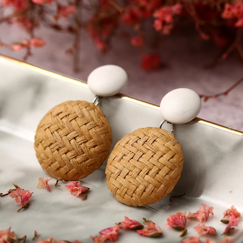 Винтажные креативные массивные Висячие серьги для женщин красочные плетеные