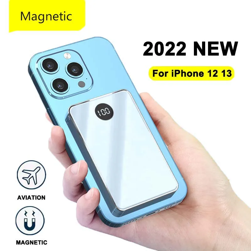 

2022 NEW 10000mAh Magnetic Portable Power Bank External Battery Pack Wireless Power Bank 20W For iPhone 12 13 Pro Max