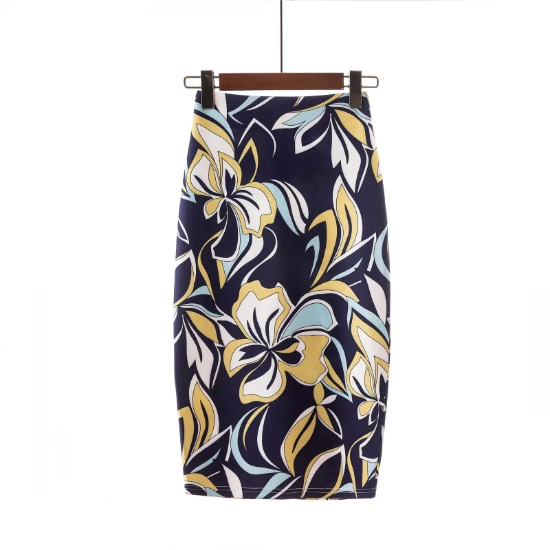 

2021 20 Colors Floral Printed Knee Length Women Skirt High Waist Summer Sexy Midi Vintage Pencil Skirt for Women