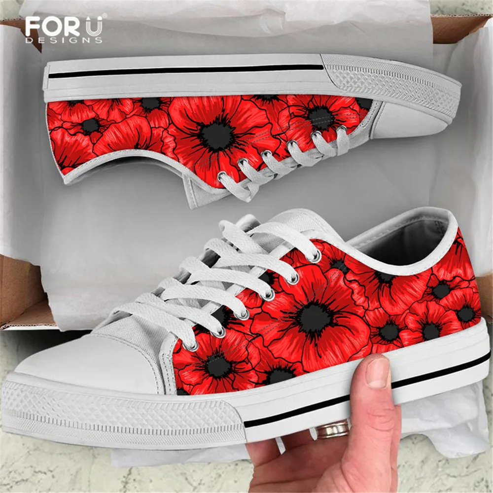 

FORUDESIGNS Fashion Red Hibiscus Flower Printing Women Low Style Canvas Vulcanize Shoes Woman Sneakers Breath Zapatos Mujer 2021