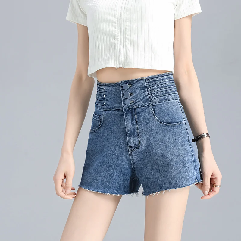 

Zoenova Sexy High Waist Blue Jeans Summer 2021 New Creative Design Button Placket Apear Thin And Tall Denim Shorts