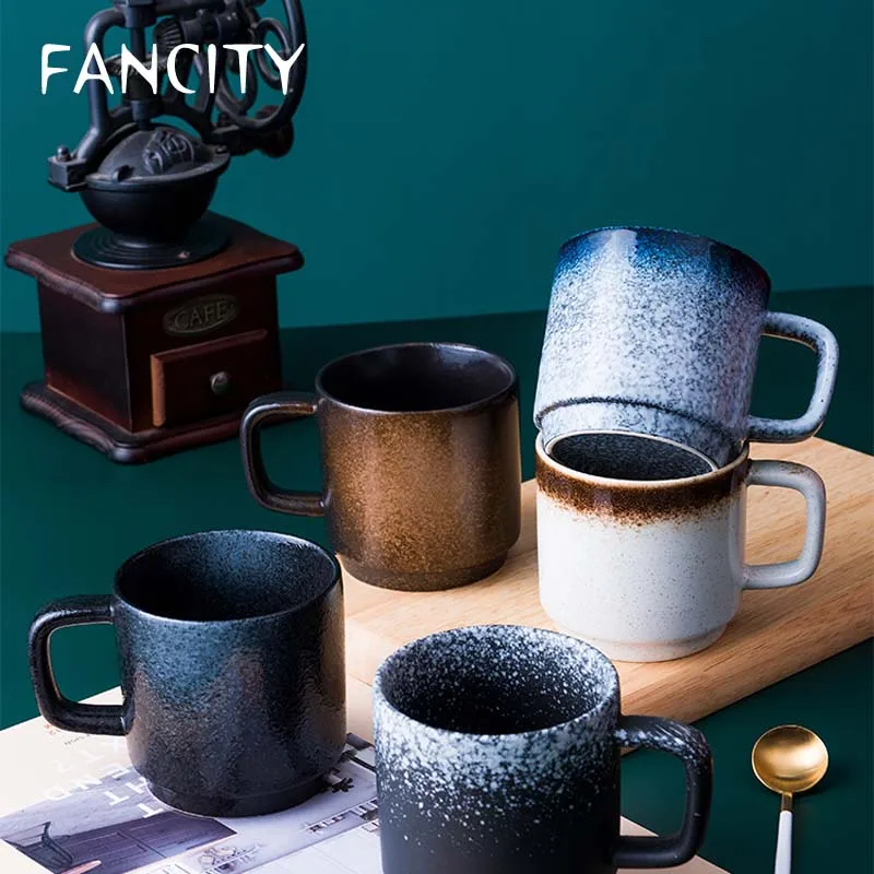 

FANCITY Japanese style mug ceramic cup water cup coffee cup handle cup drinking cup household milk cup juice cup tea cup