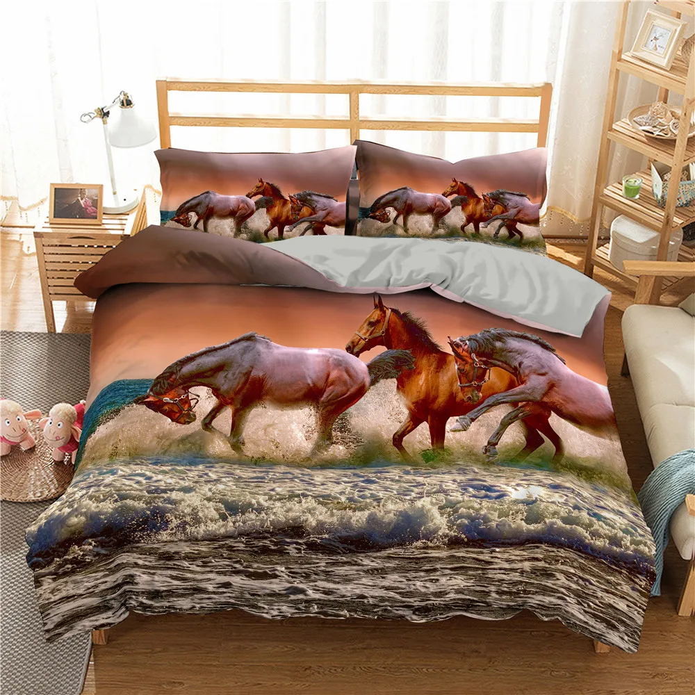 

3D Horse Bedding Set Luxury 2/3Pcs Soft Lightweight Home Textiles Duvet Cover King Queen Twin Full Bed Set Pillowcase Bedclothes